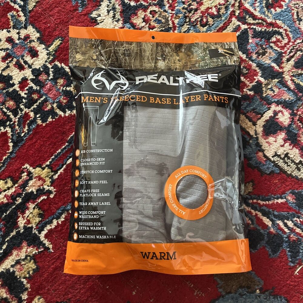 Men's Realtree Base Layer Fleeced Bottom  Size X-Large Gray